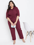 UPTOWNIE Women's Plus Size Crepe Solid Shirt Style Jumpsuit